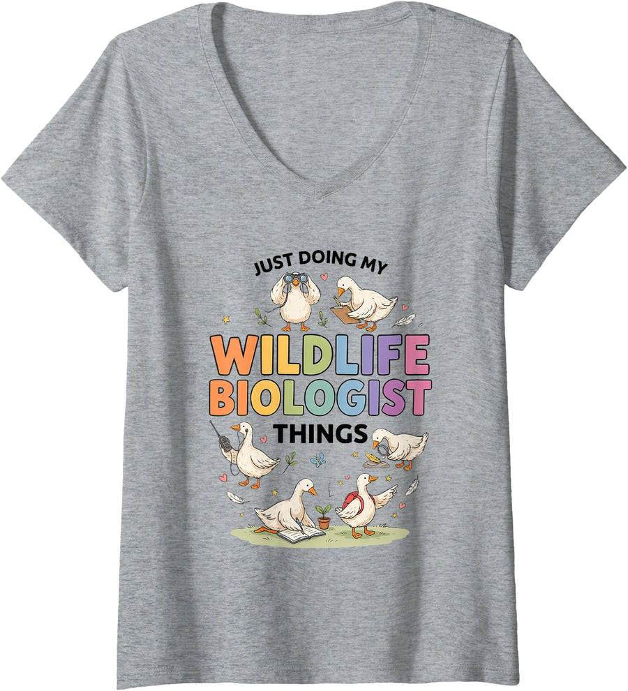Women's Wildlife Biologist Zoologist Field Biology Ecology V-Neck T-Shirt - Heather Grey