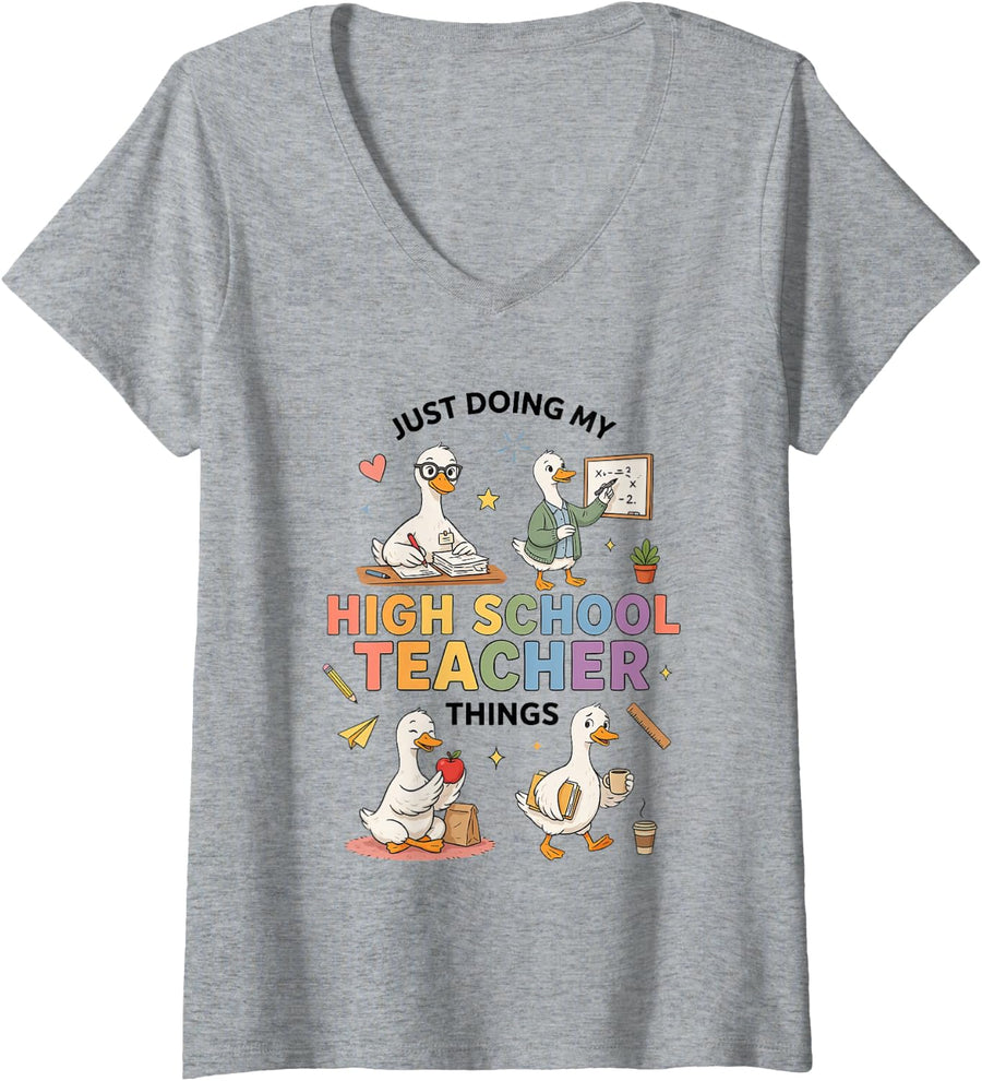 Women's High School Teacher Educator Instructor Faculty Secondary V-Neck T-Shirt - Heather Grey