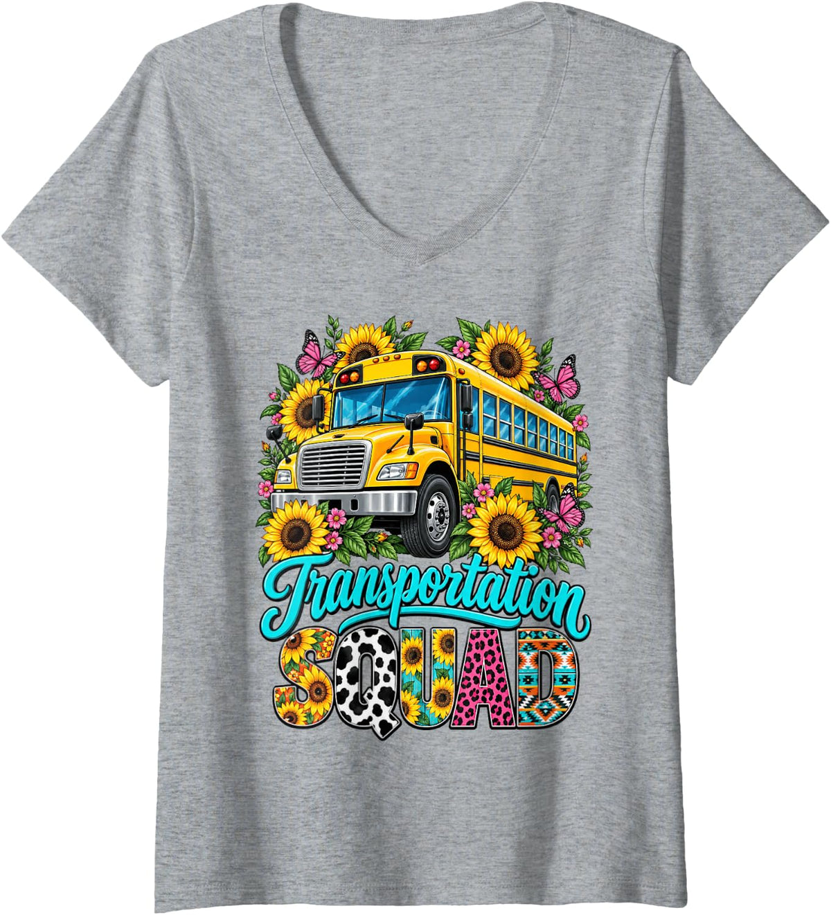 Women's Transportation Squad Driving Bus Driver Back to School Class V-Neck T-Shirt - Heather Grey