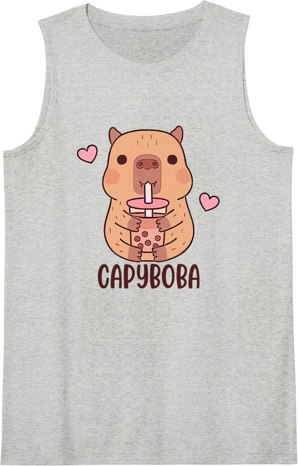 Funny Capybara, Capyboba Boba Milk Tea, Lovely Animal Sleeveless Tank Top - Heather Grey