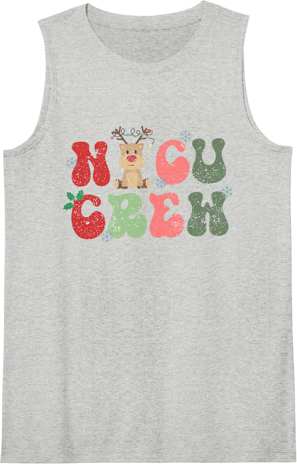 Retro NICU Crew Christmas Lights Reindeer Neonatal ICU Women Sleeveless Tank Top - Heather Grey