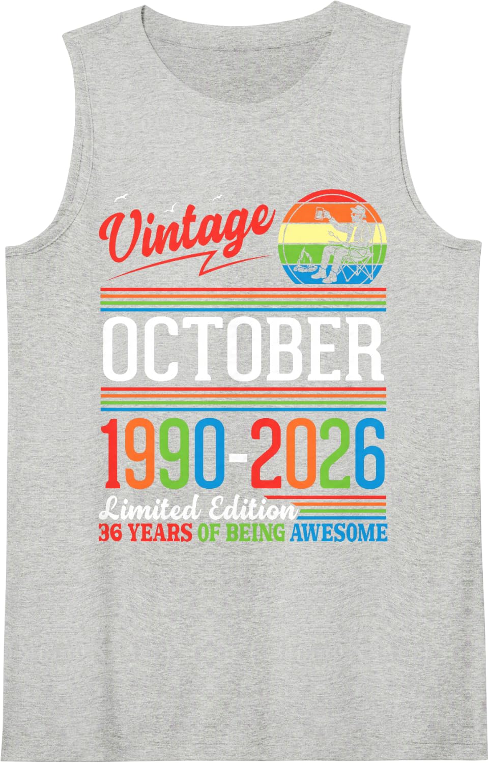 Vintage October 1990 2026 Ltd Edition 36 Years Being Awesome Tank Top - Heather Grey