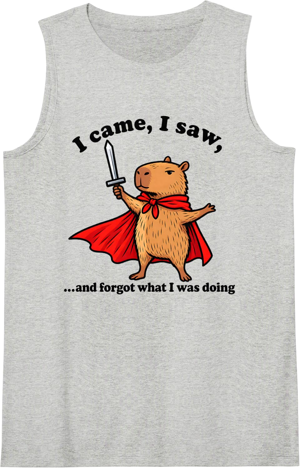 Funny Capybara Holding Sword Red Cape Graphic Sleeveless Tank Top - Heather Grey