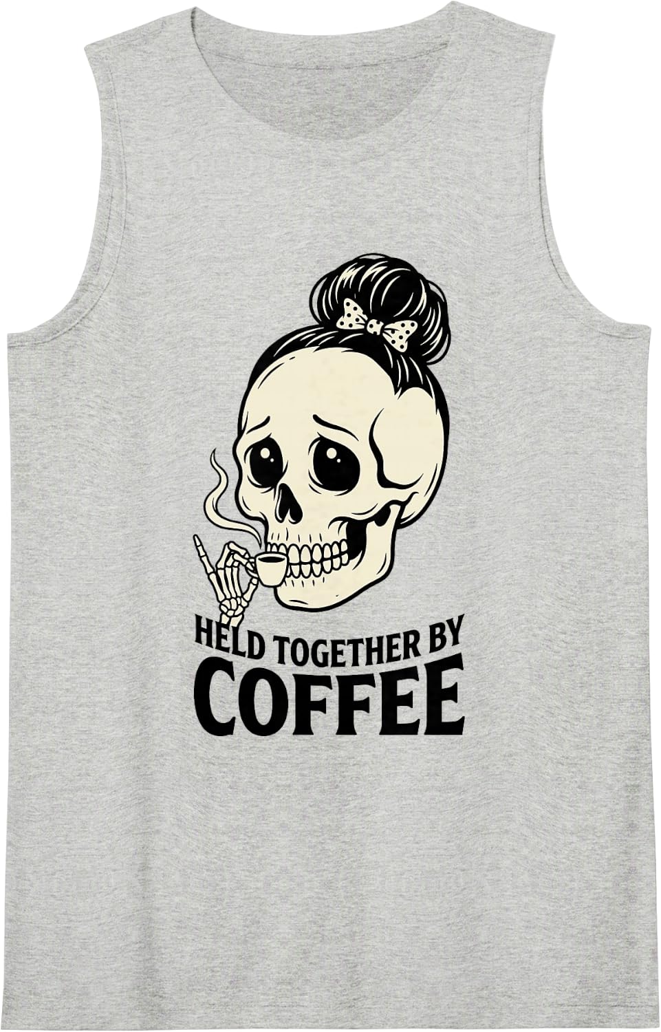 Skull Held Together By Coffee Funny Skeleton Lover Brazil Sleeveless Tank Top - Heather Grey