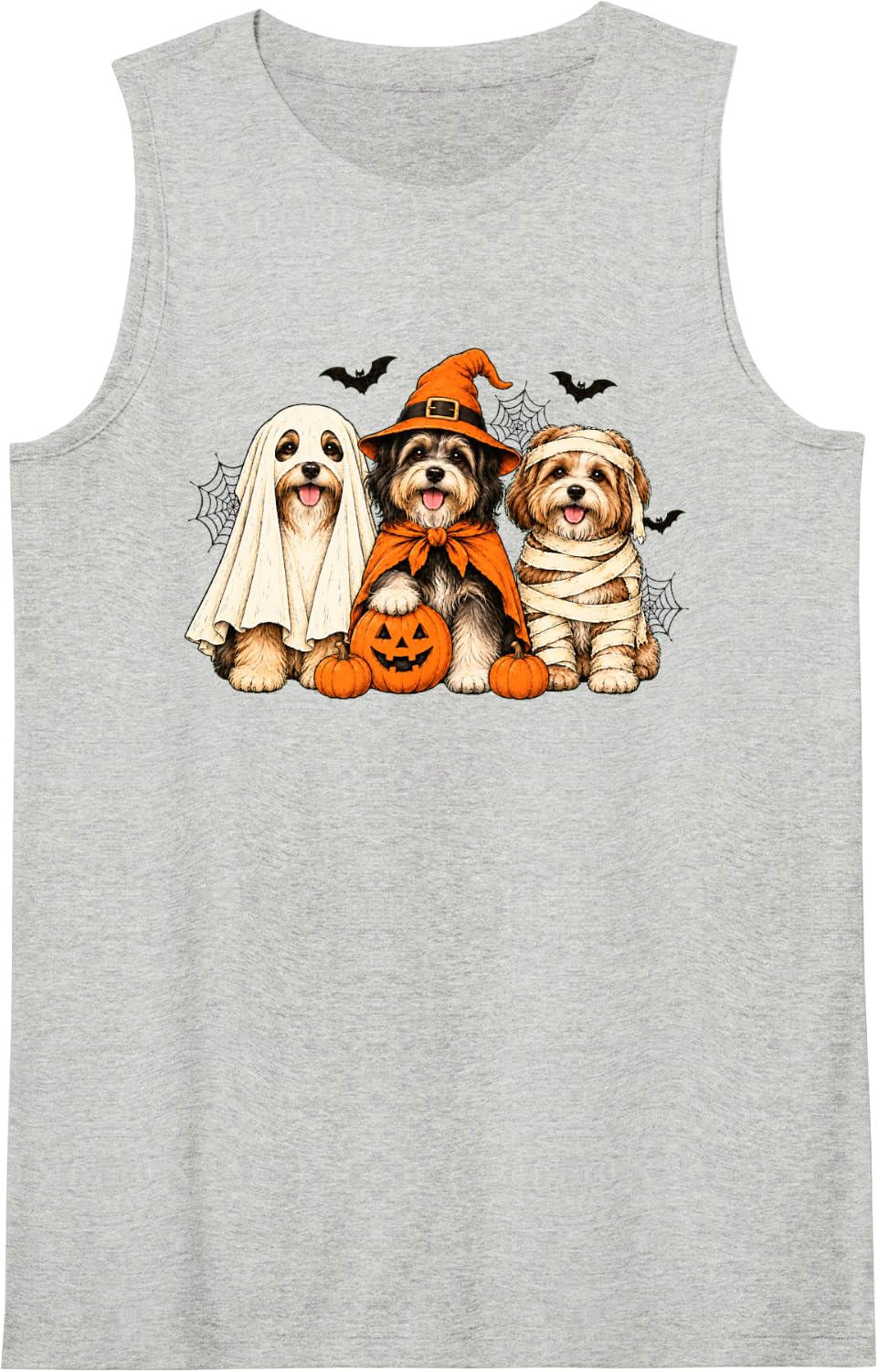 Halloween Havanese Dog Lover Spooky Season Pumpkin Women Men Sleeveless Tank Top - Heather Grey