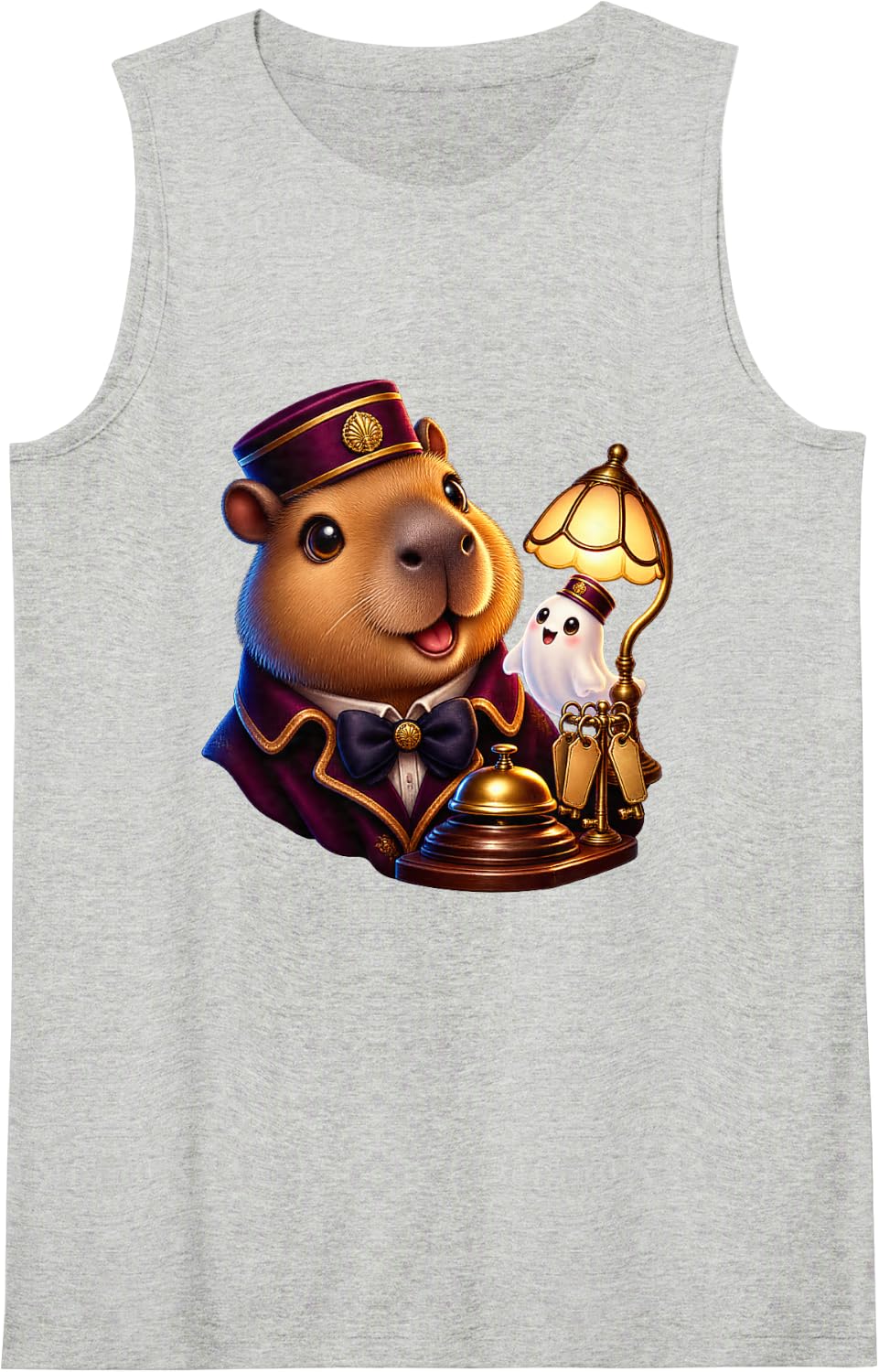 Calm Capybara Ghost Hotel Night Clerk Close Portrait Sleeveless Tank Top - Heather Grey
