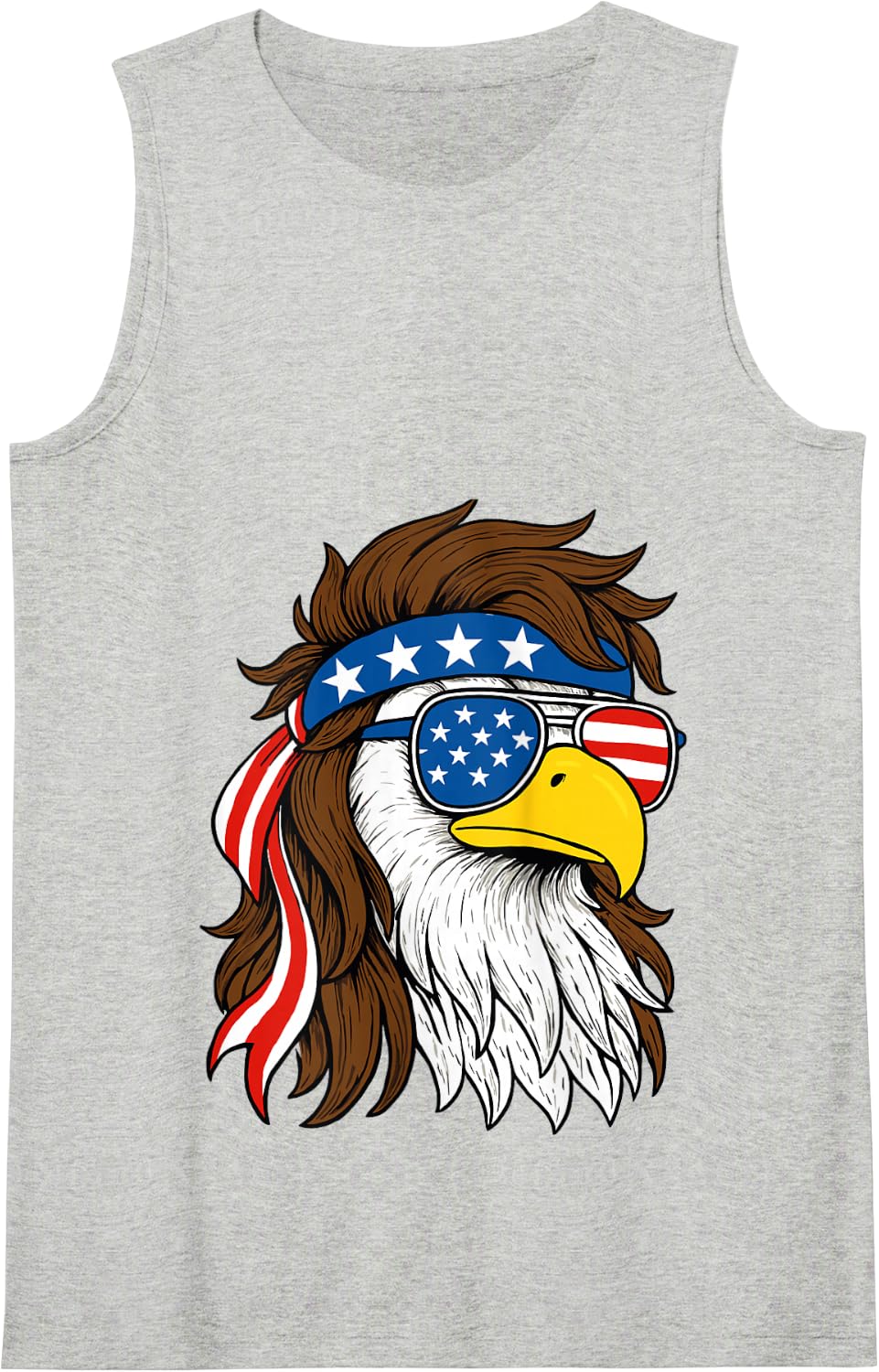 Bald Eagle Mullet 4th of July American Flag Patriotic Tank Top - Heather Grey