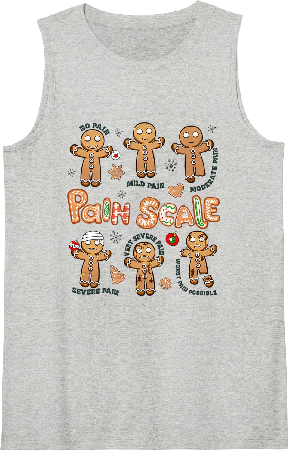 Women Gingerbread Pain Scale Funny Nurse Christmas ICU NICU Sleeveless Tank Top - Heather Grey