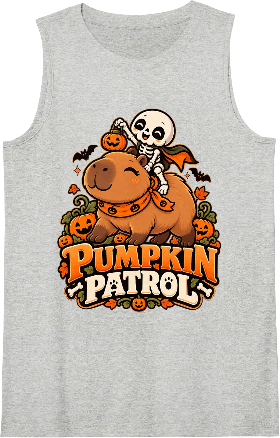 Skeleton Capybara Lover Shirt Halloween Spook Pumpkin Patrol Sleeveless Tank Top - Heather Grey