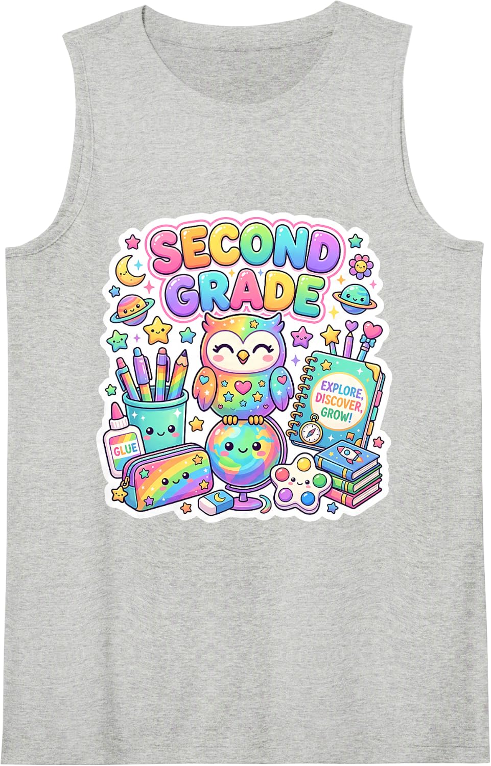 Cute Owl 2nd Second Grade Back to School Girl Teacher Bird Tank Top - Heather Grey