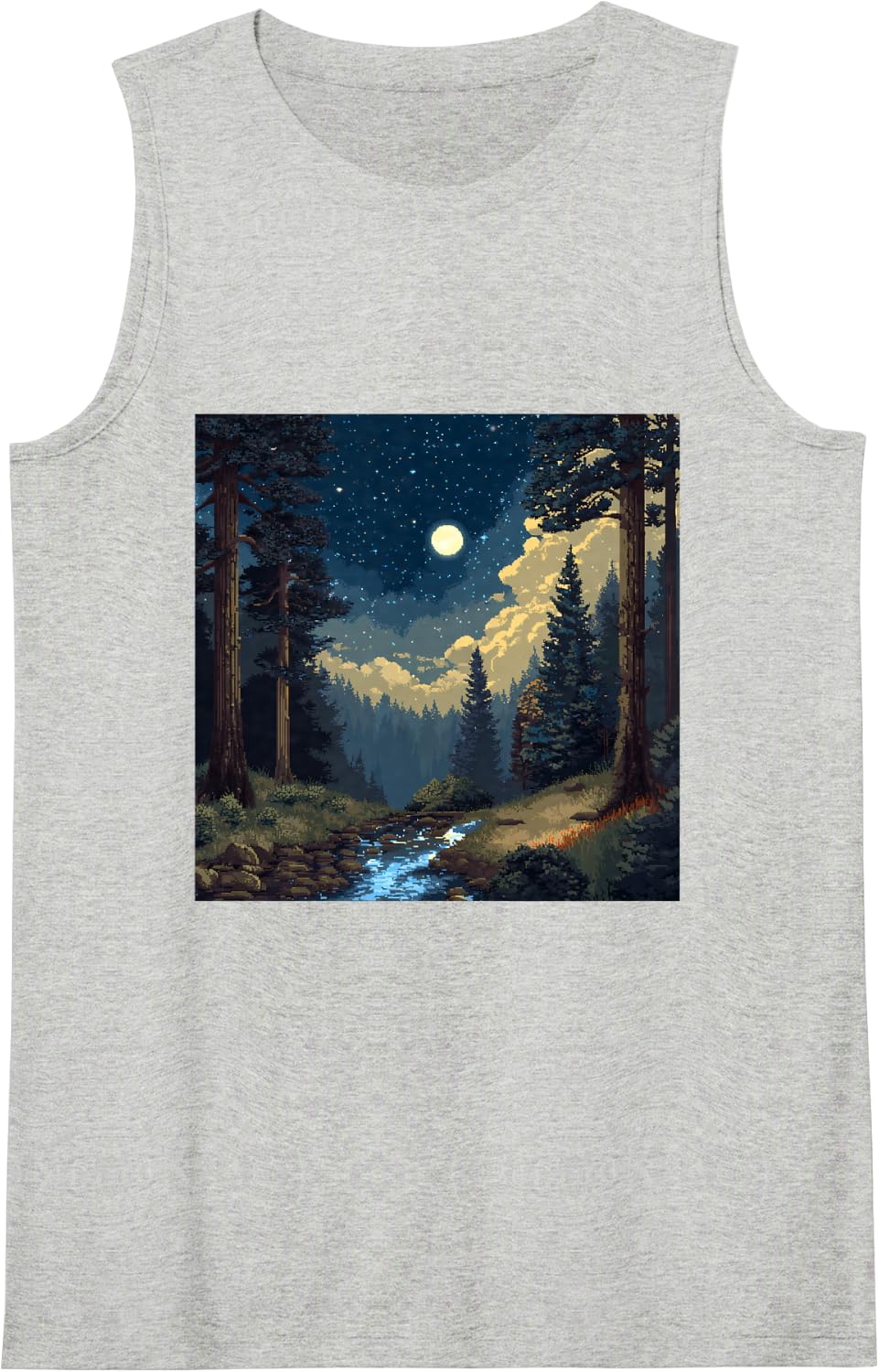 Pixel Art Forest Night Sky Moon River Tank Top - Heather Grey
