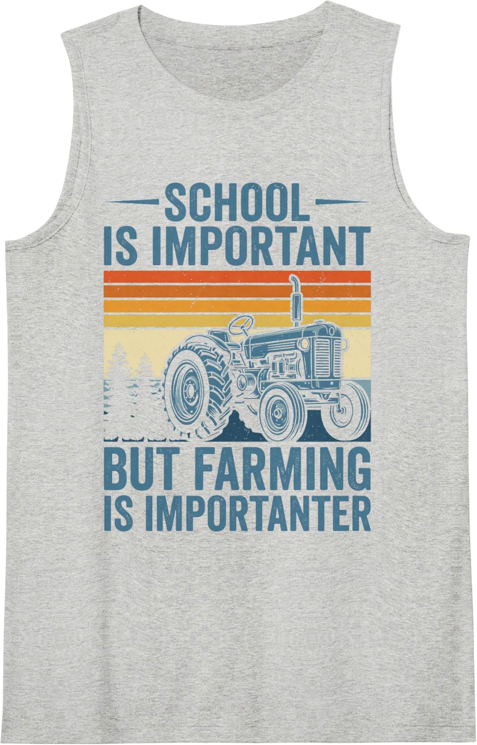 School is Important But Farming Importanter Farmer Tractor Sleeveless Tank Top - Heather Grey