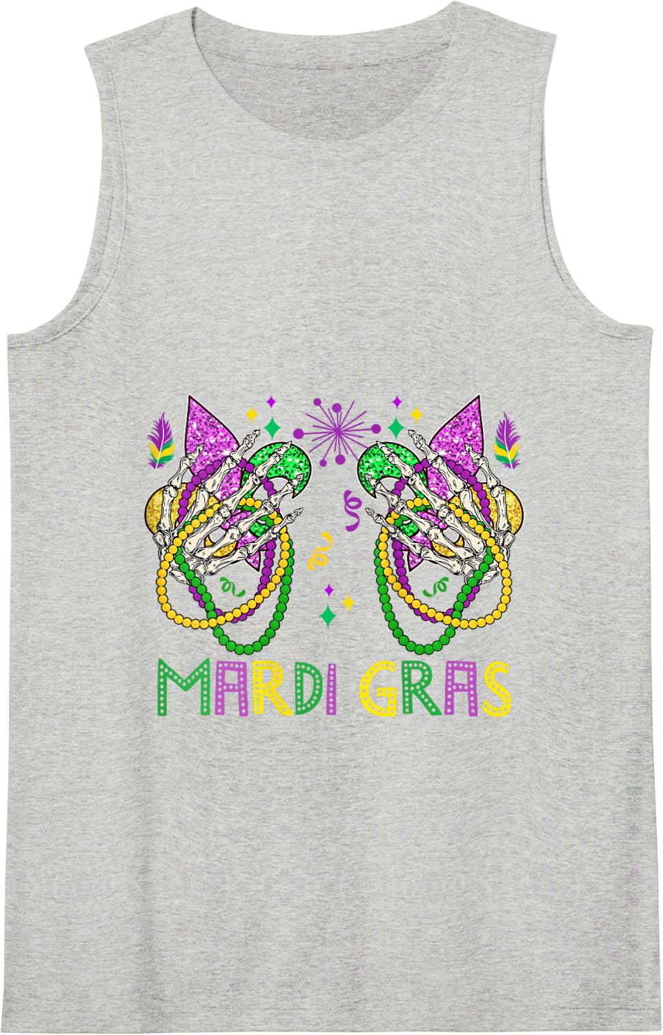 Mardi Gras Skeleton Hands Holding Beads As Boobs Parades Tank Top - Heather Grey