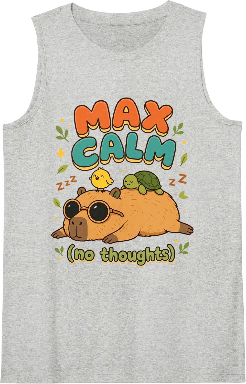 Max Calm Capybara No Thoughts Funny Sleeveless Tank Top - Heather Grey