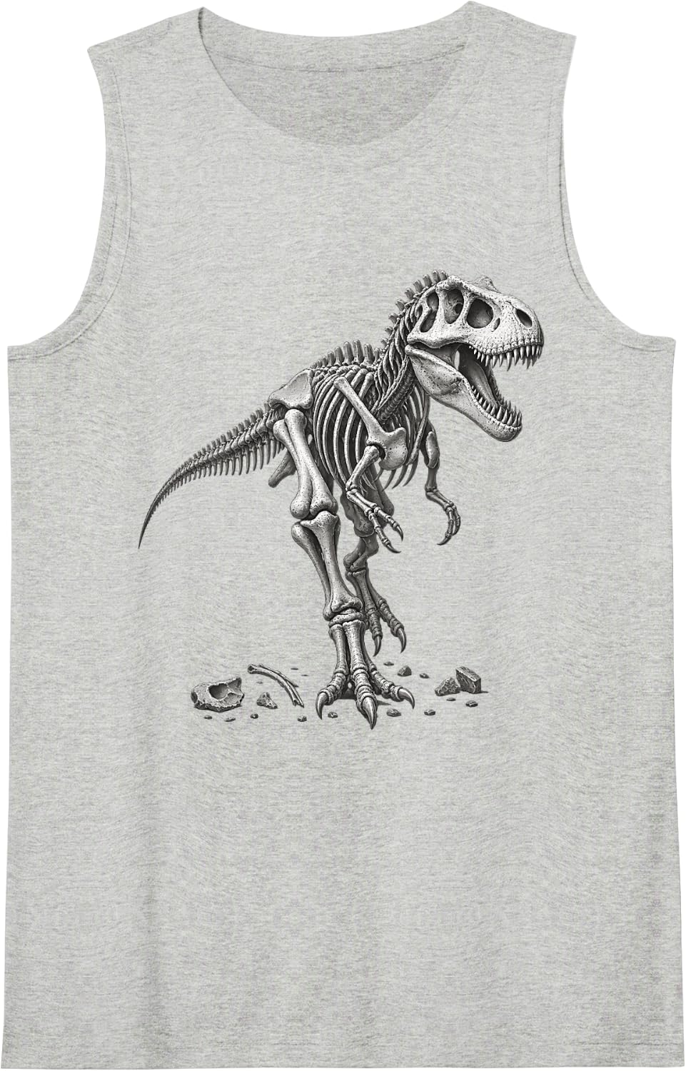 T-Rex Skeleton Fossil Sleeveless Tank Top - Heather Grey