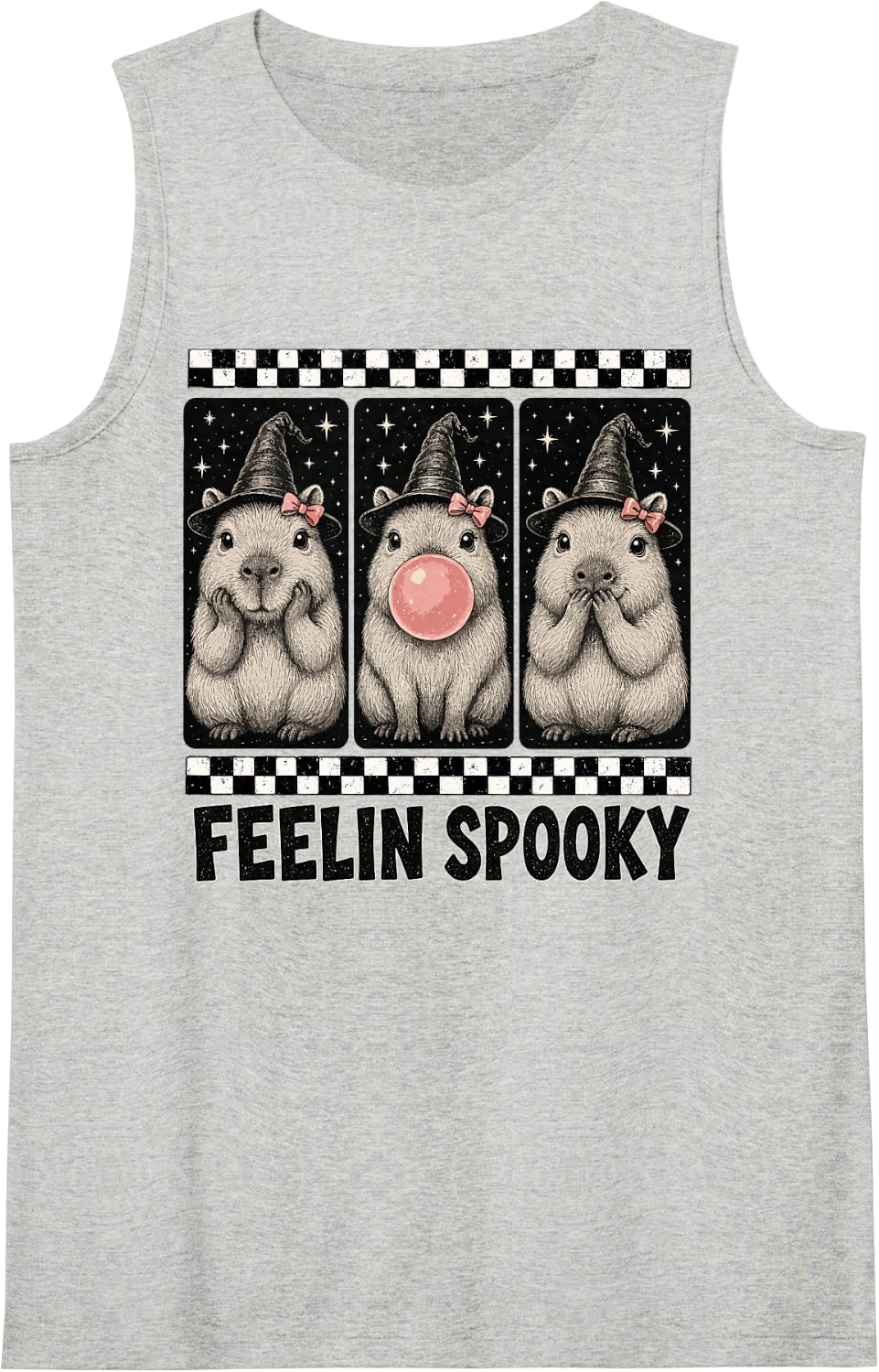 Feelin Spooky | Cute Kawaii Womens Girls Halloween Capybara Sleeveless Tank Top - Heather Grey