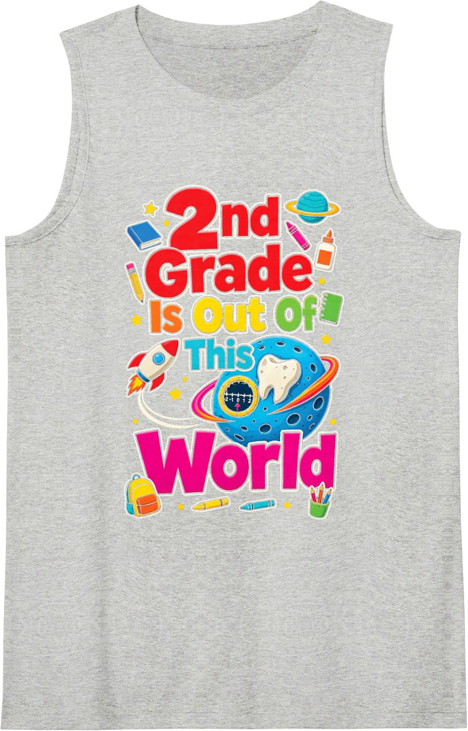2nd Grade is Out of This World First Day Rocket Kids Sleeveless Tank Top - Heather Grey