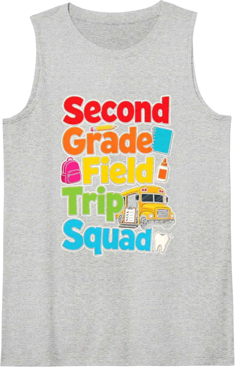 2nd Grade Field Trip Squad Matching School Bus Crew Sleeveless Tank Top - Heather Grey