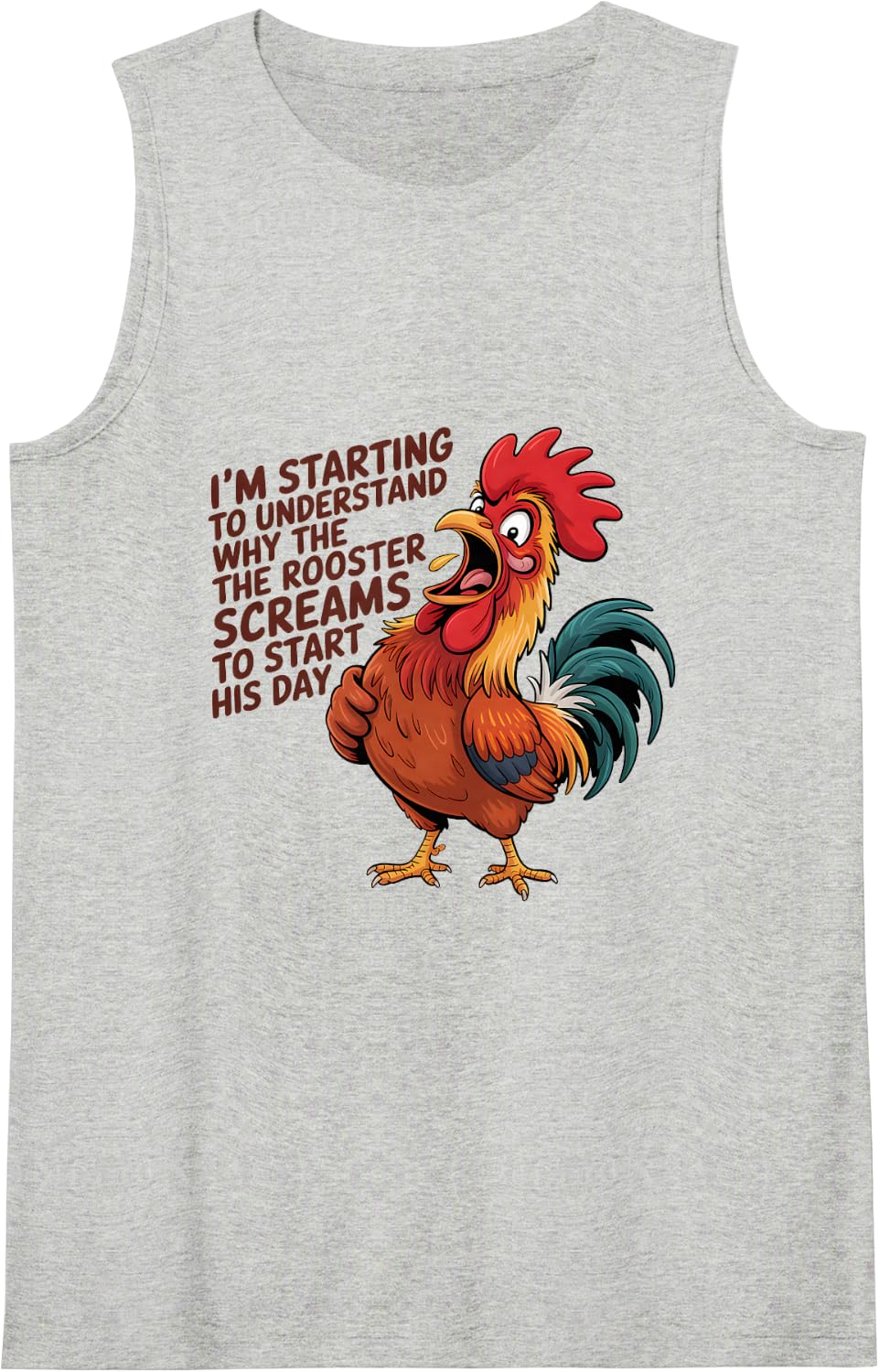 Rooster Screams Chicken Meme Chick Lover Farmer Funny Gift Sleeveless Tank Top - Heather Grey