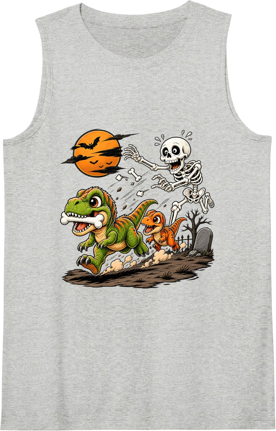 Cute Dinosaurs Skeleton Funny Halloween Animal Lovers Tank Top - Heather Grey