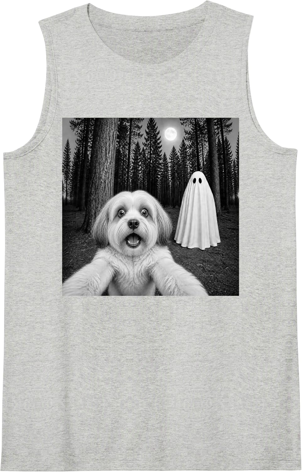 Spooky Havanese Selfie with Ghost Halloween Dog Sleeveless Tank Top - Heather Grey
