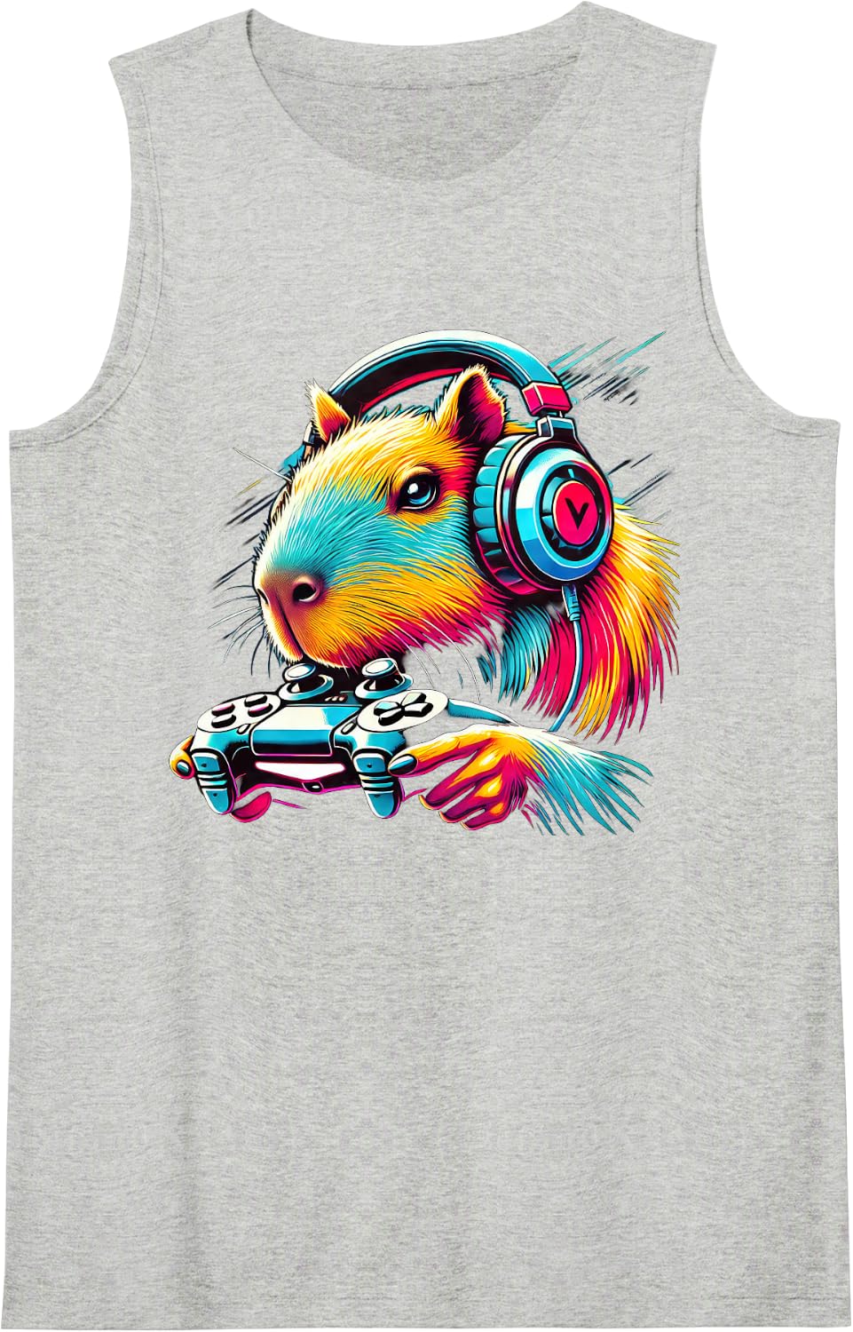 Gaming Capybara Tie Dye Capybara Playing Video Games Gamer Sleeveless Tank Top - Heather Grey