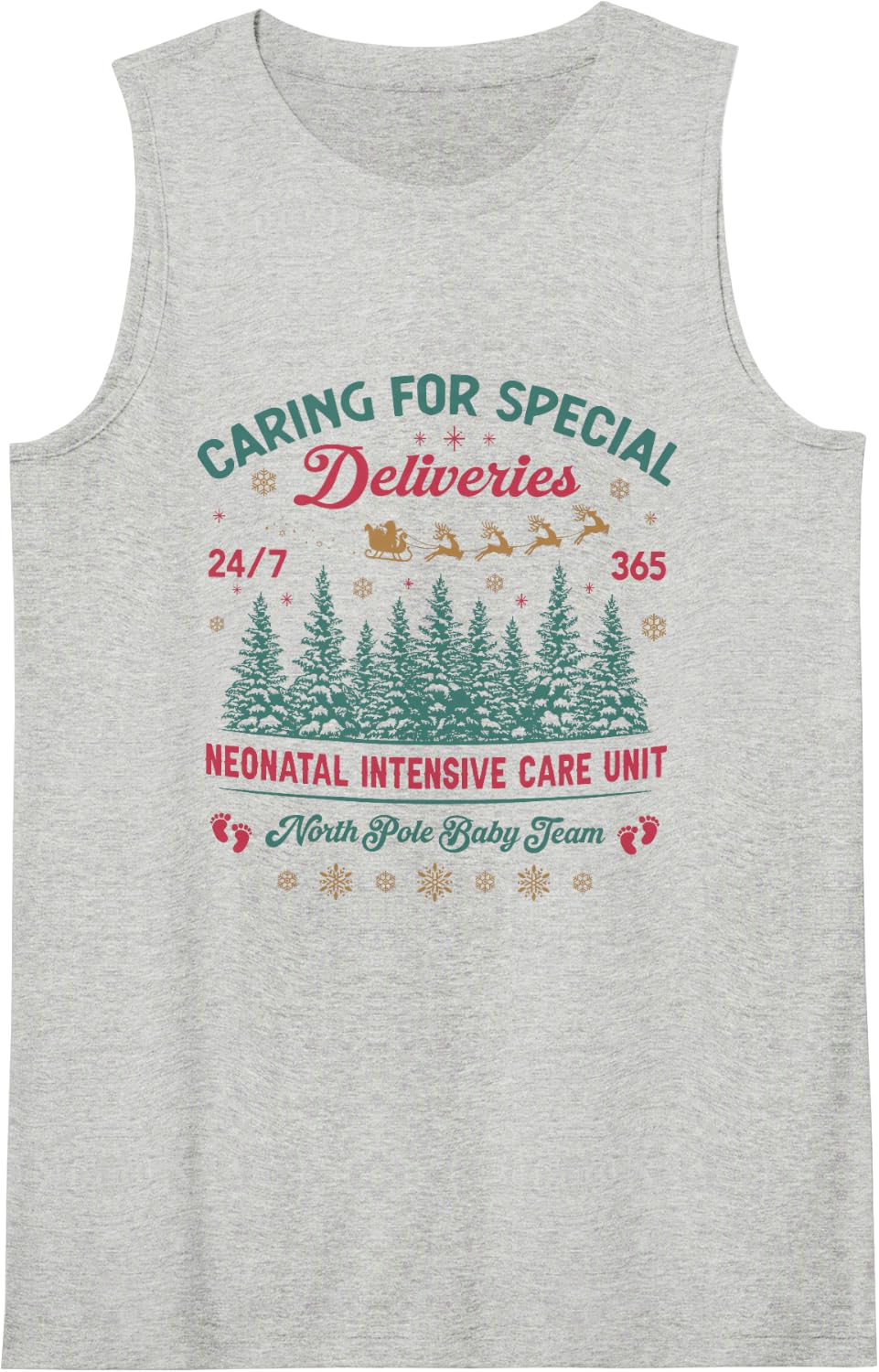 Vintage Caring for Special Deliveries Christmas NICU Nurse Sleeveless Tank Top - Heather Grey