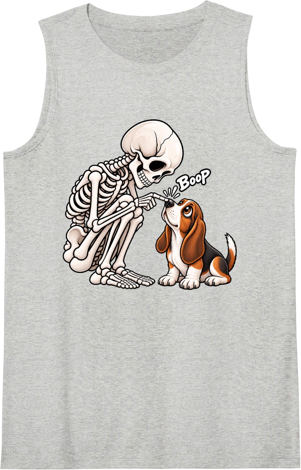 Funny Skeleton Basset Hound Boop Halloween Dog Lover Mom Sleeveless Tank Top - Heather Grey
