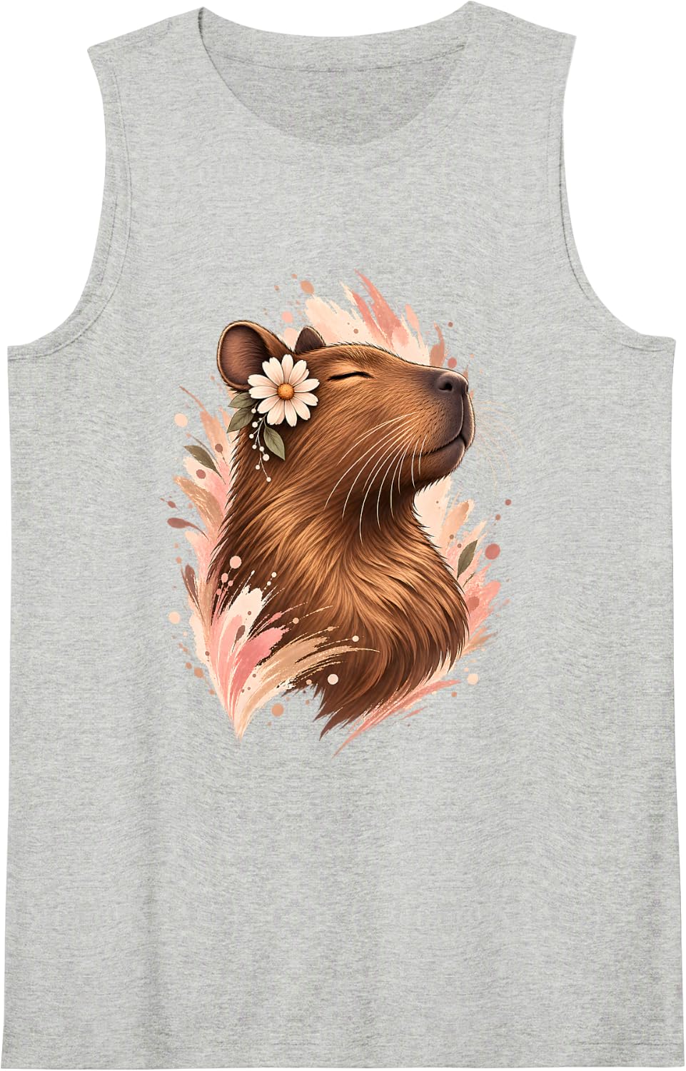 Capybara Flowers Botanical Nature Rodent Graphic Sleeveless Tank Top - Heather Grey