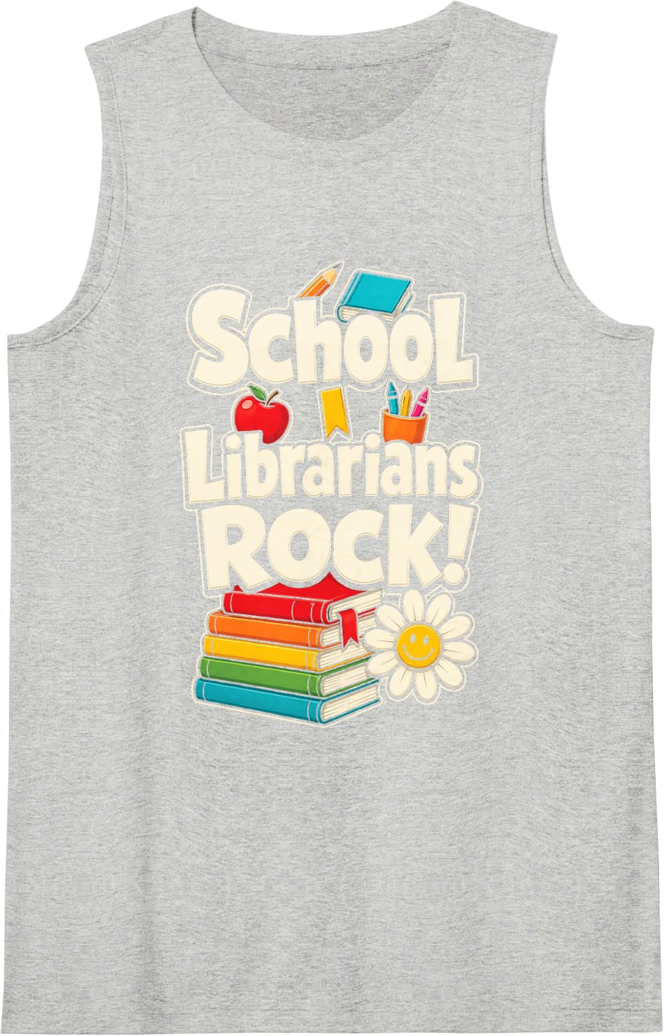 School Librarians Rock Elementary Library Book Lover Sleeveless Tank Top - Heather Grey