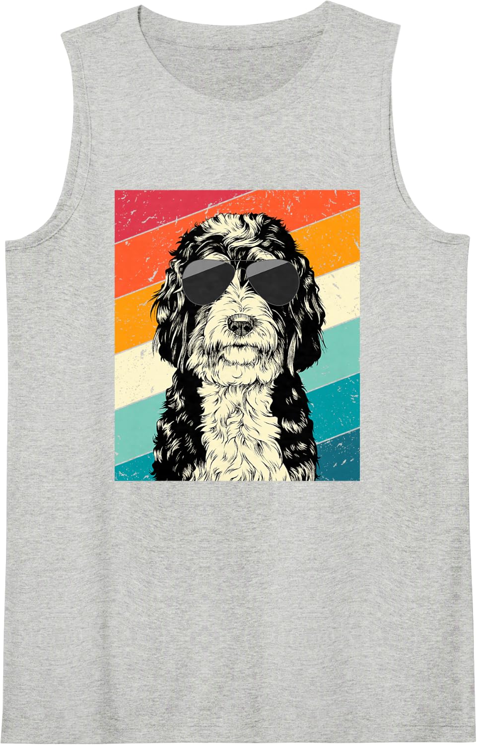 Retro Vintage Bernedoodle with Sunglasses Dog Lovers Sleeveless Tank Top - Heather Grey