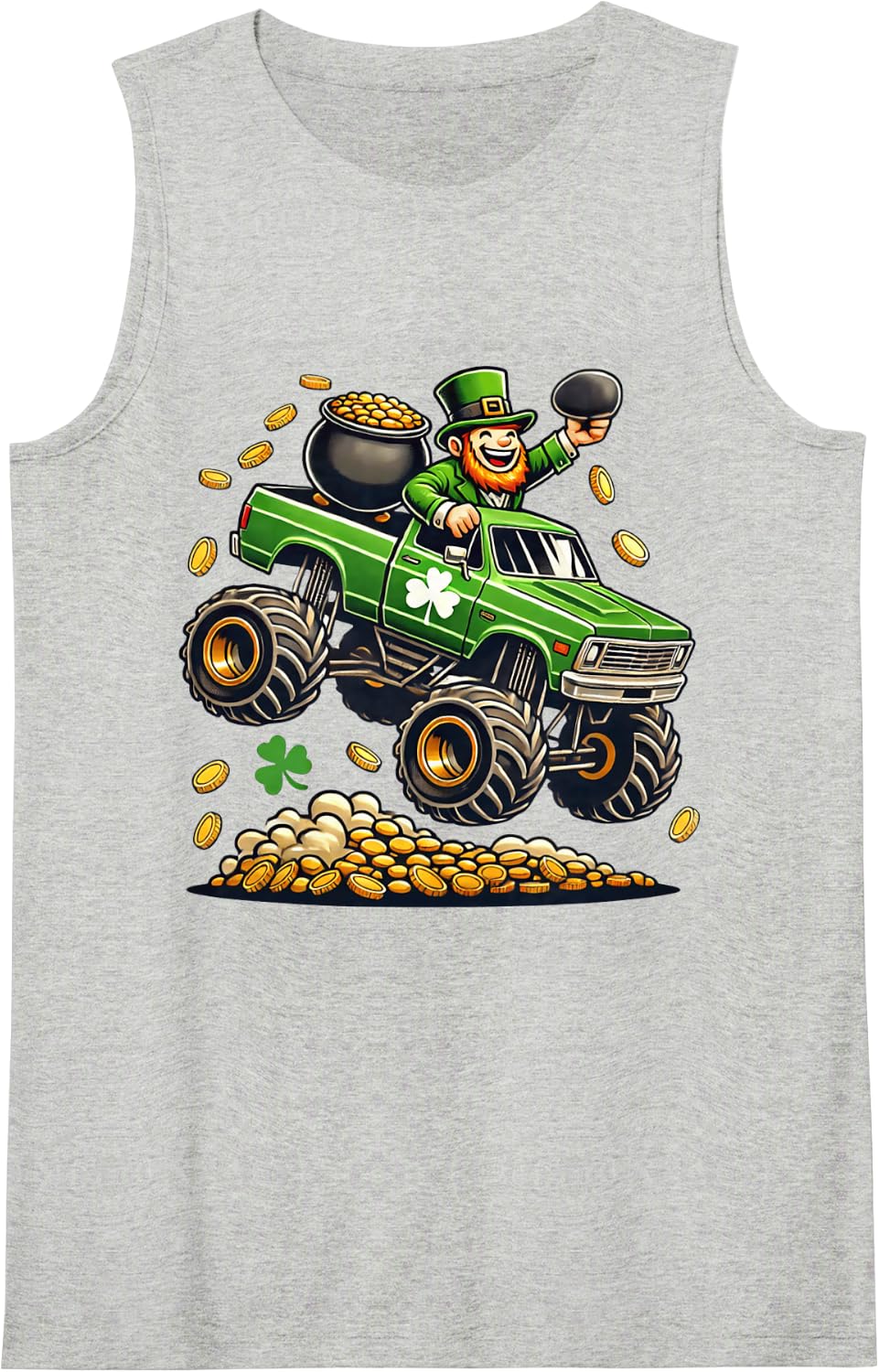 Boys Monster Truck Leprechaun St Patricks Day Kids Cute Tee Sleeveless Tank Top - Heather Grey