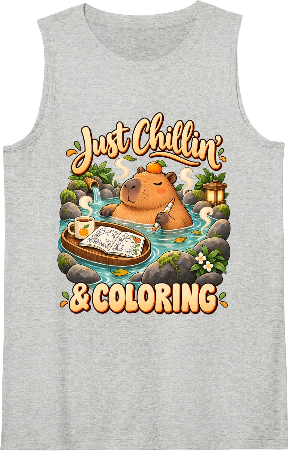 Just Chillin' & Coloring Funny Animal Capybara Nature Lover Sleeveless Tank Top - Heather Grey