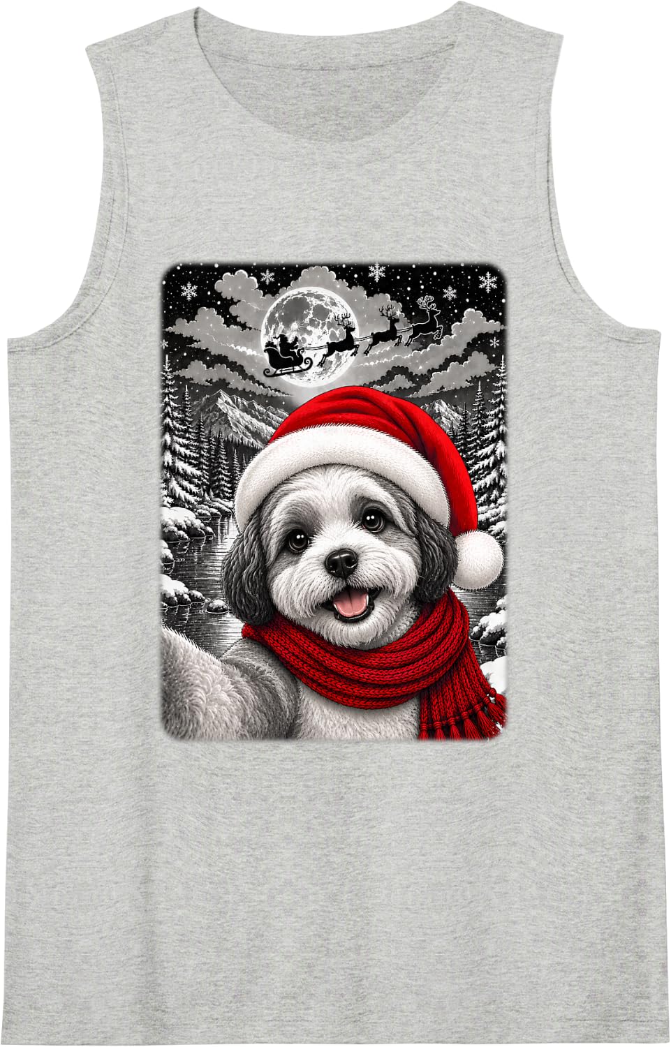 Havanese Dog Christmas Selfie Moon Night Starry Sky Xmas Tank Top - Heather Grey