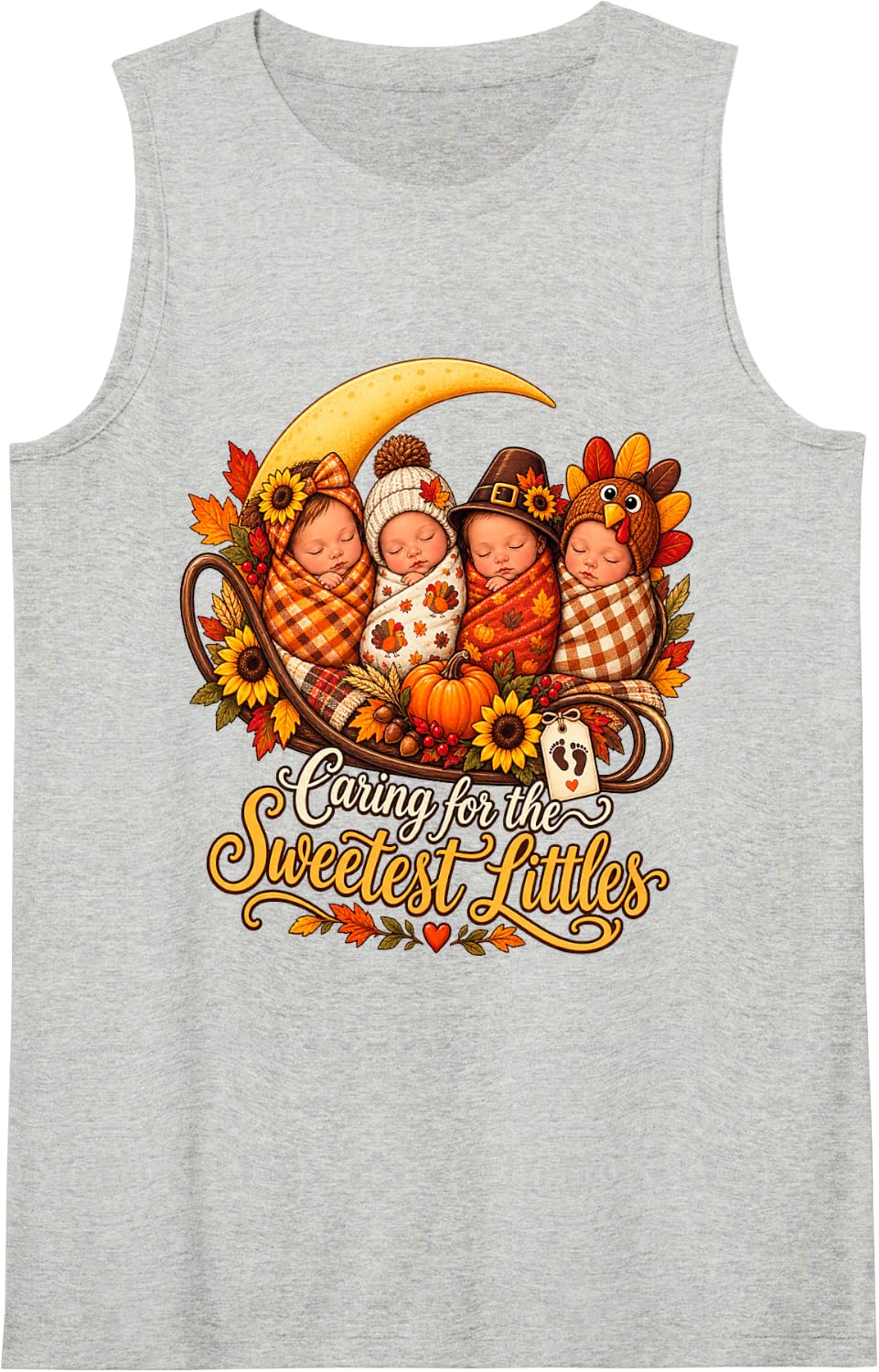 Caring for The Sweetest Littles NICU Nurse Baby Thanksgiving Sleeveless Tank Top - Heather Grey