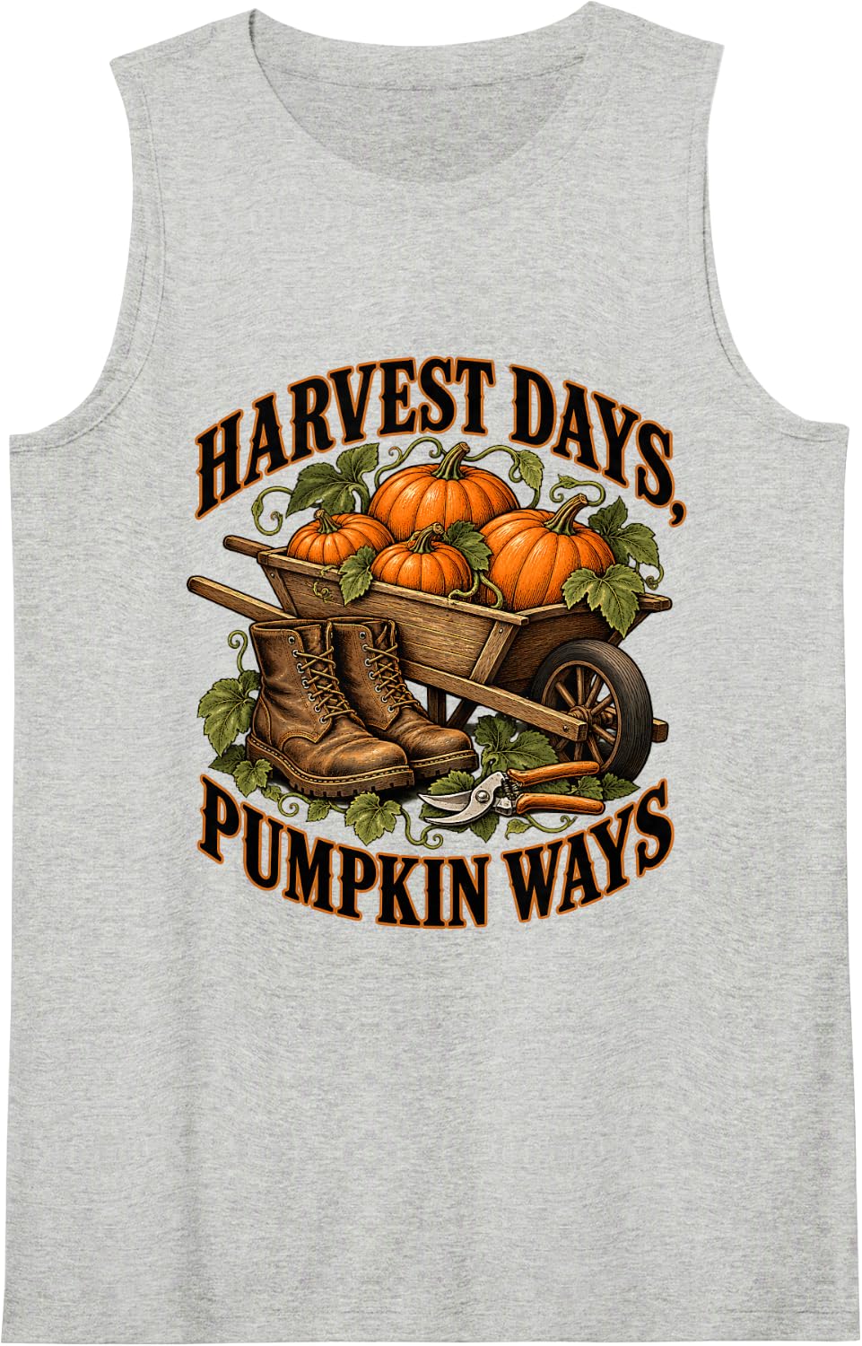 Harvest Days Pumpkin Ways Farm Farmer Sleeveless Tank Top - Heather Grey
