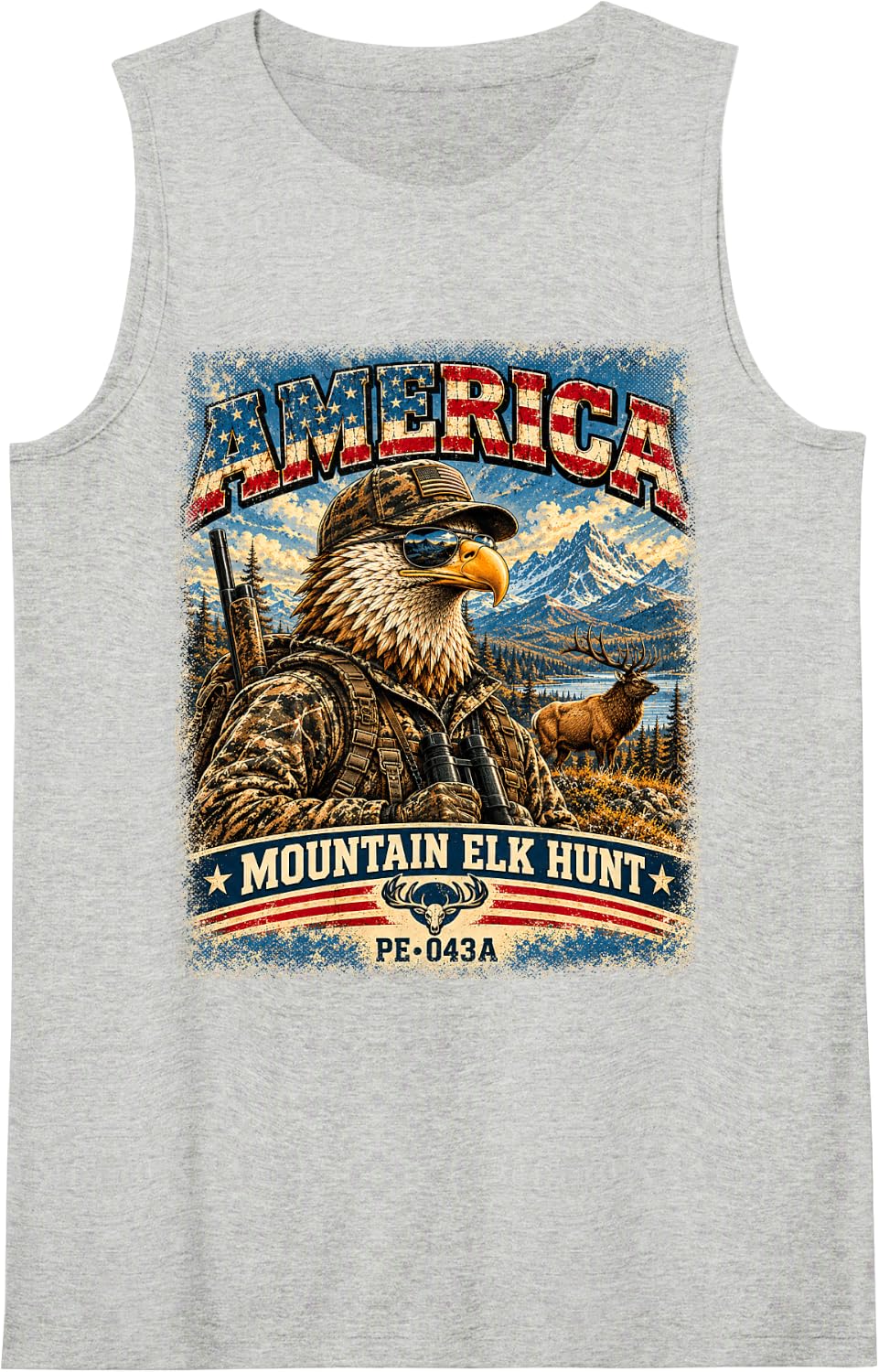 America | Mountain Elk Hunt | Vintage Eagle Hunter Sleeveless Tank Top - Heather Grey