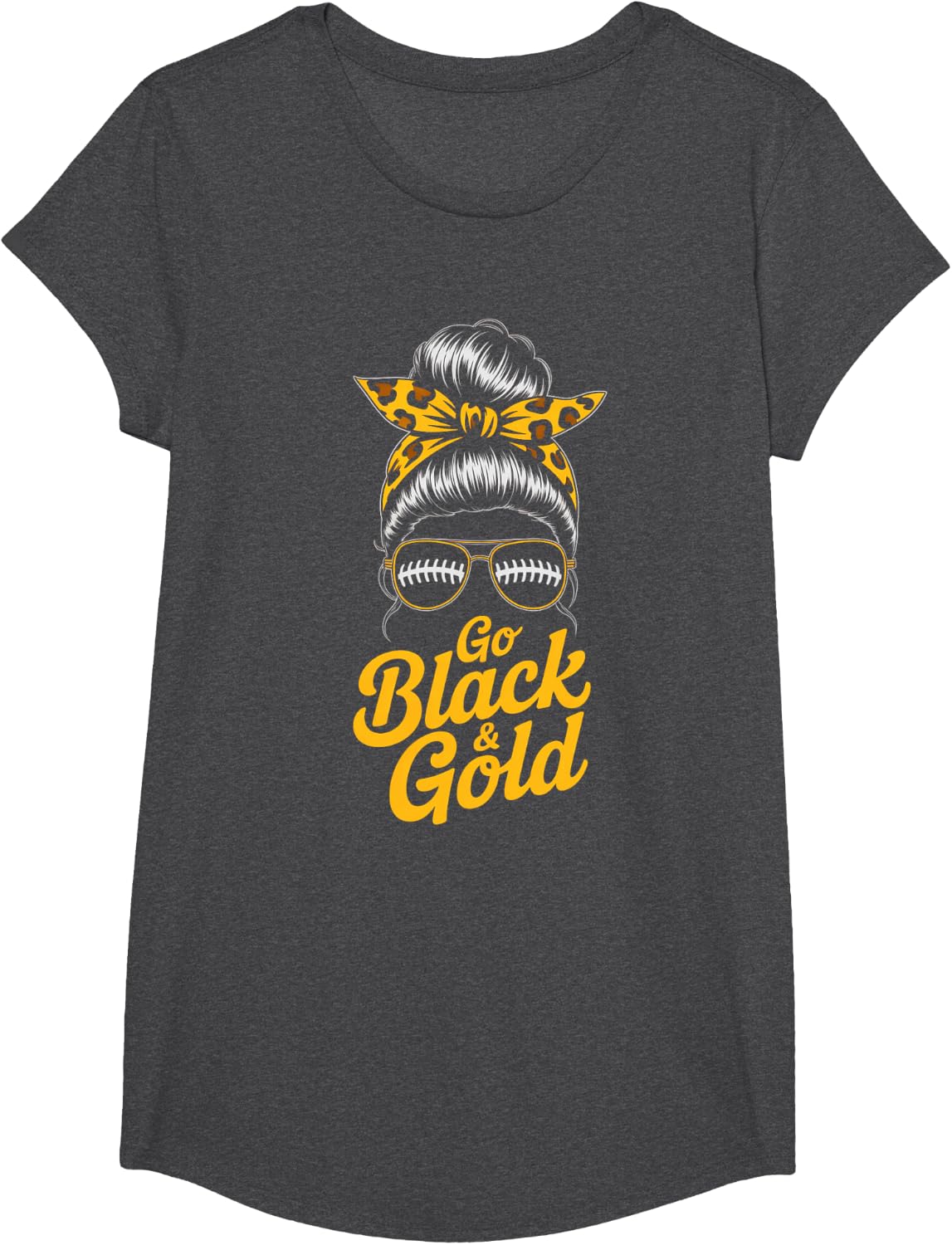 Bruh Let's GO Black Gold Football Mom High School Sports T-Shirt - Girls Dark Heather Grey