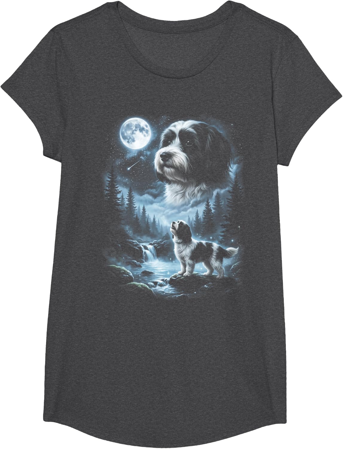 Havanese Howling to the Moon Retro 90's Dog T-Shirt - Girls Dark Heather Grey