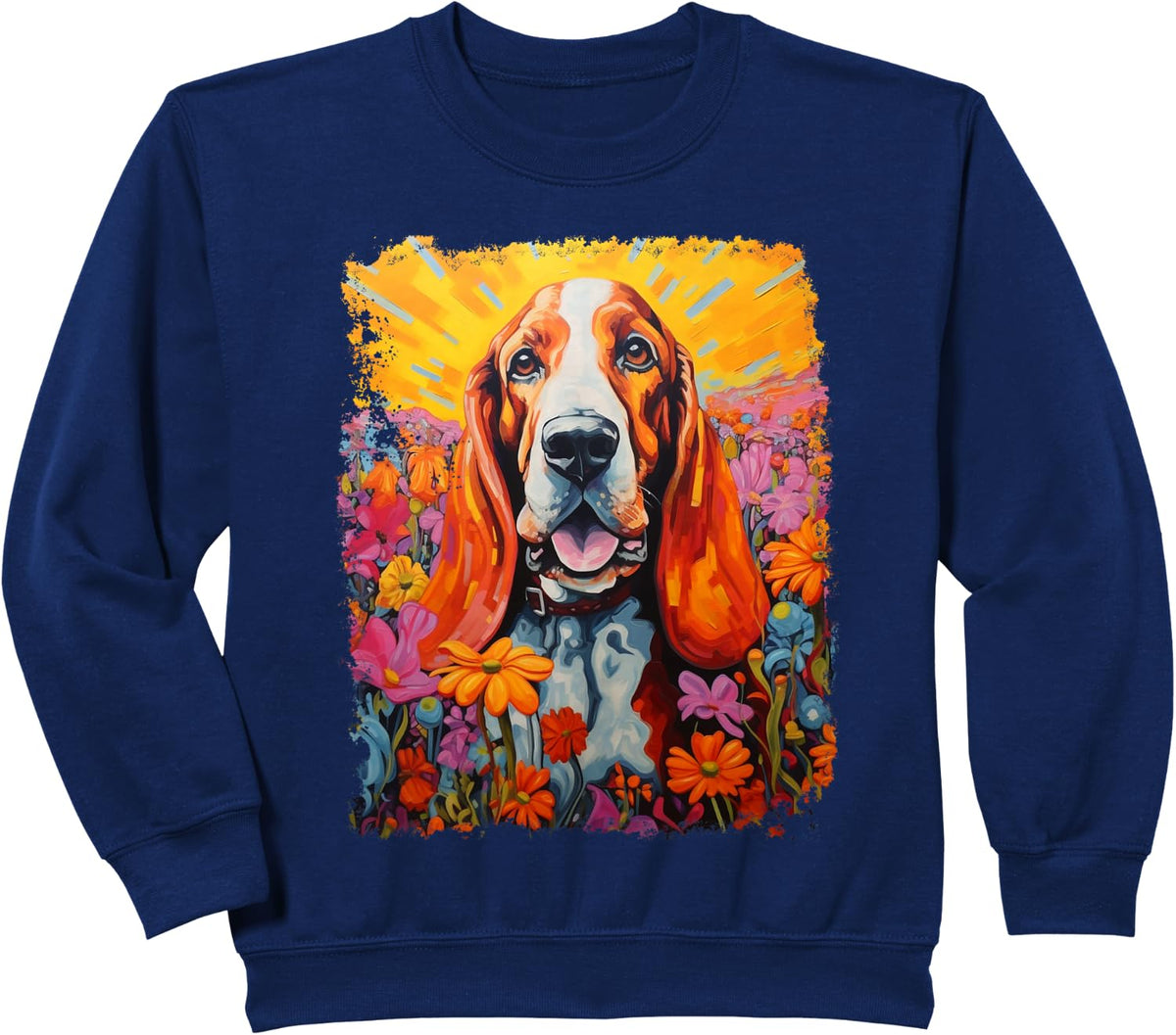 Dog Cute Basset Hound Sweatshirt - Navy Blue
