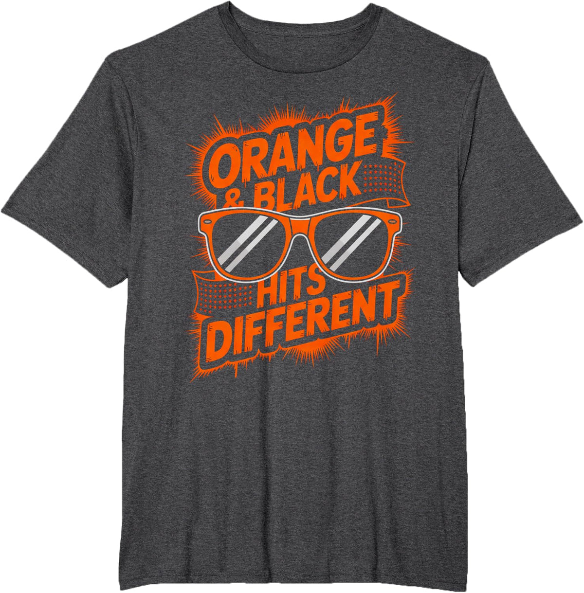 Vintage Orange Black Hits Different High School Game Family T-Shirt - Dark Heather Grey