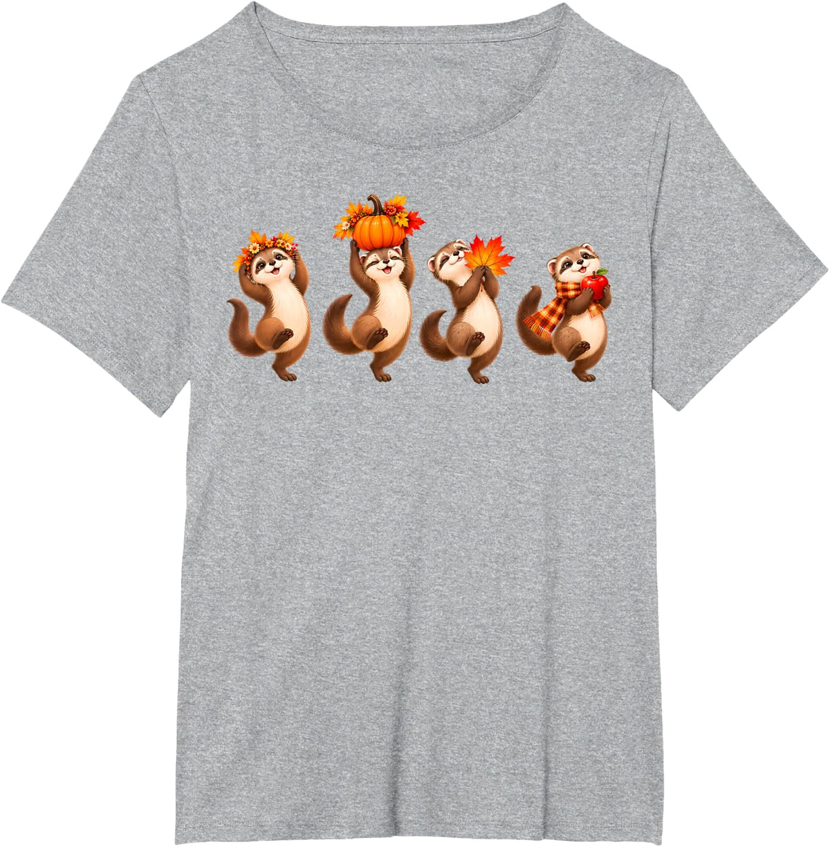 Ferrets Fall Leaves Pumpkins Autumn Happy Thanksgiving Kids T-Shirt - Heather Grey