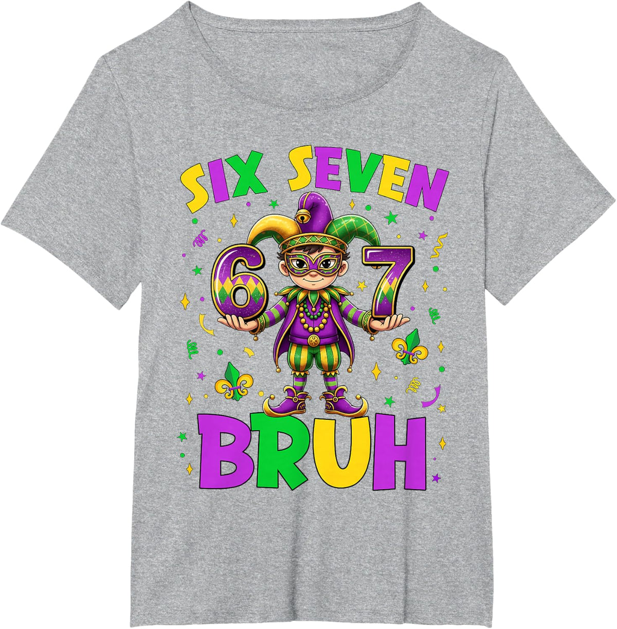 Bruh 67 Six Seven 6 7 Meme Mardi Gras New Orleans Trip Boys T-Shirt - Heather Grey