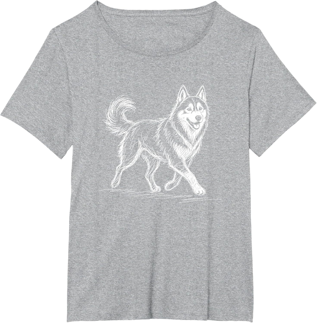 Siberian Husky Scribble Doodle Art Illustration Minimalist T-Shirt - Heather Grey