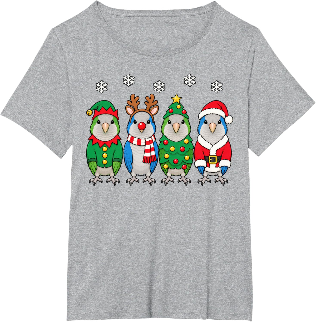 Quaker Parrot Christmas Reindeer Santa T-Shirt - Heather Grey