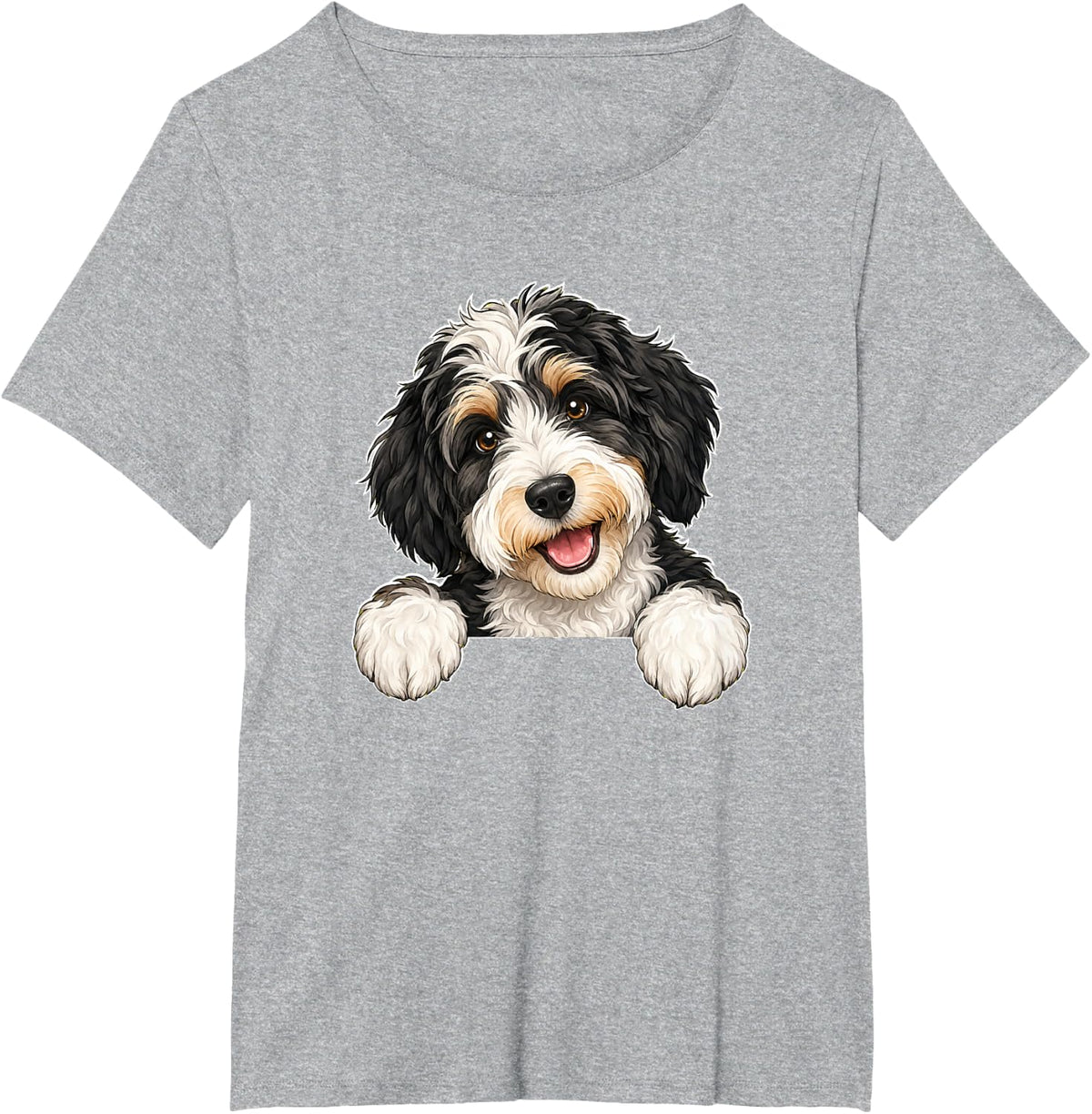 Cute Mens Womens Girls Peeking Doodle Bernedoodle Puppy Dog T-Shirt - Heather Grey
