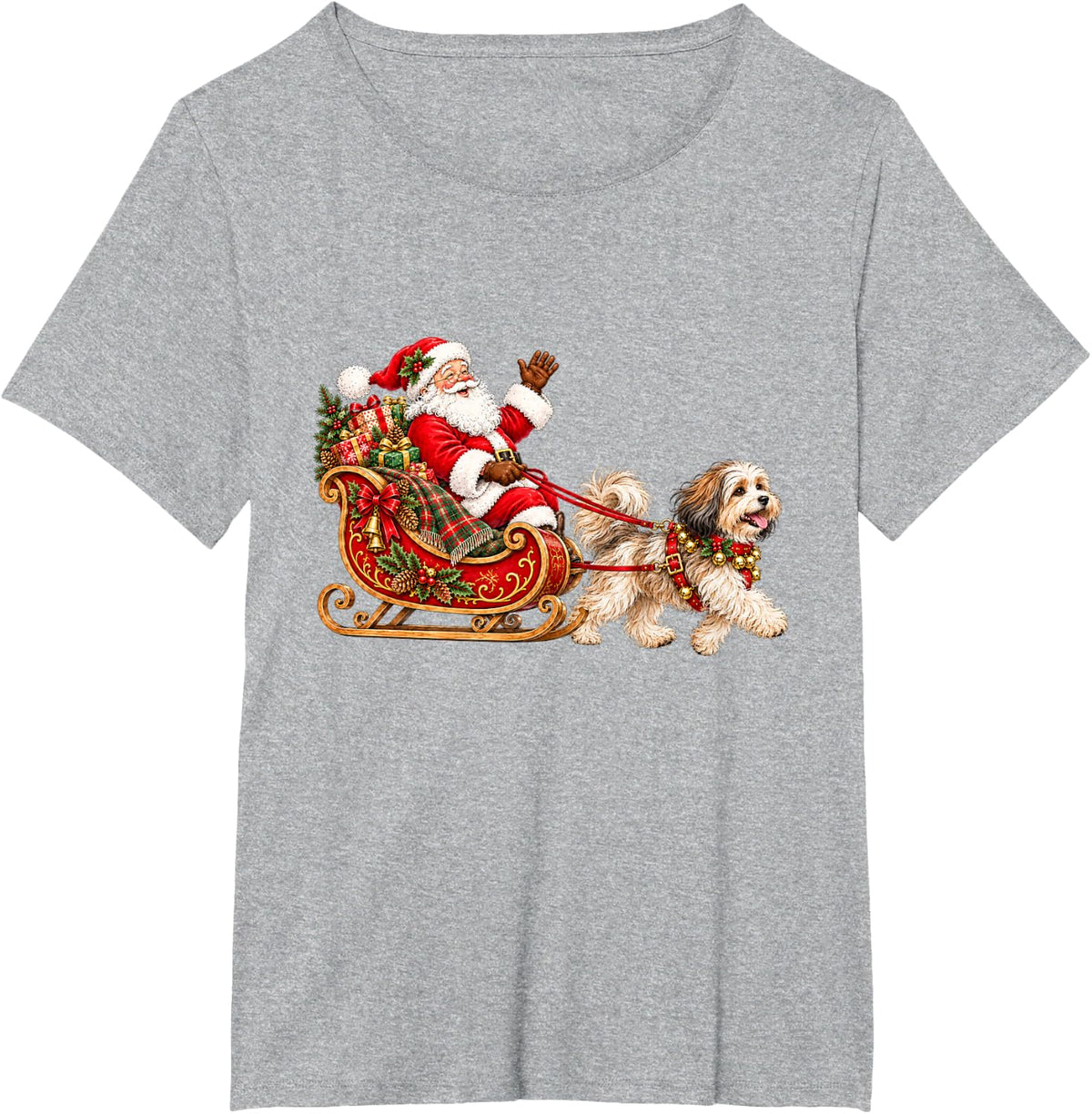 Havanese Christmas Santa Sleigh Holiday Dog Design T-Shirt - Heather Grey