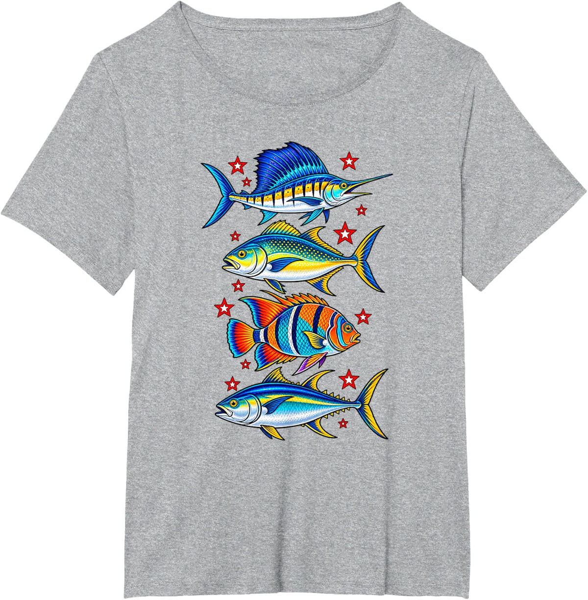 Saltwater Fishing Sailfish Tuna Tropical Fish Stars T-Shirt - Heather Grey