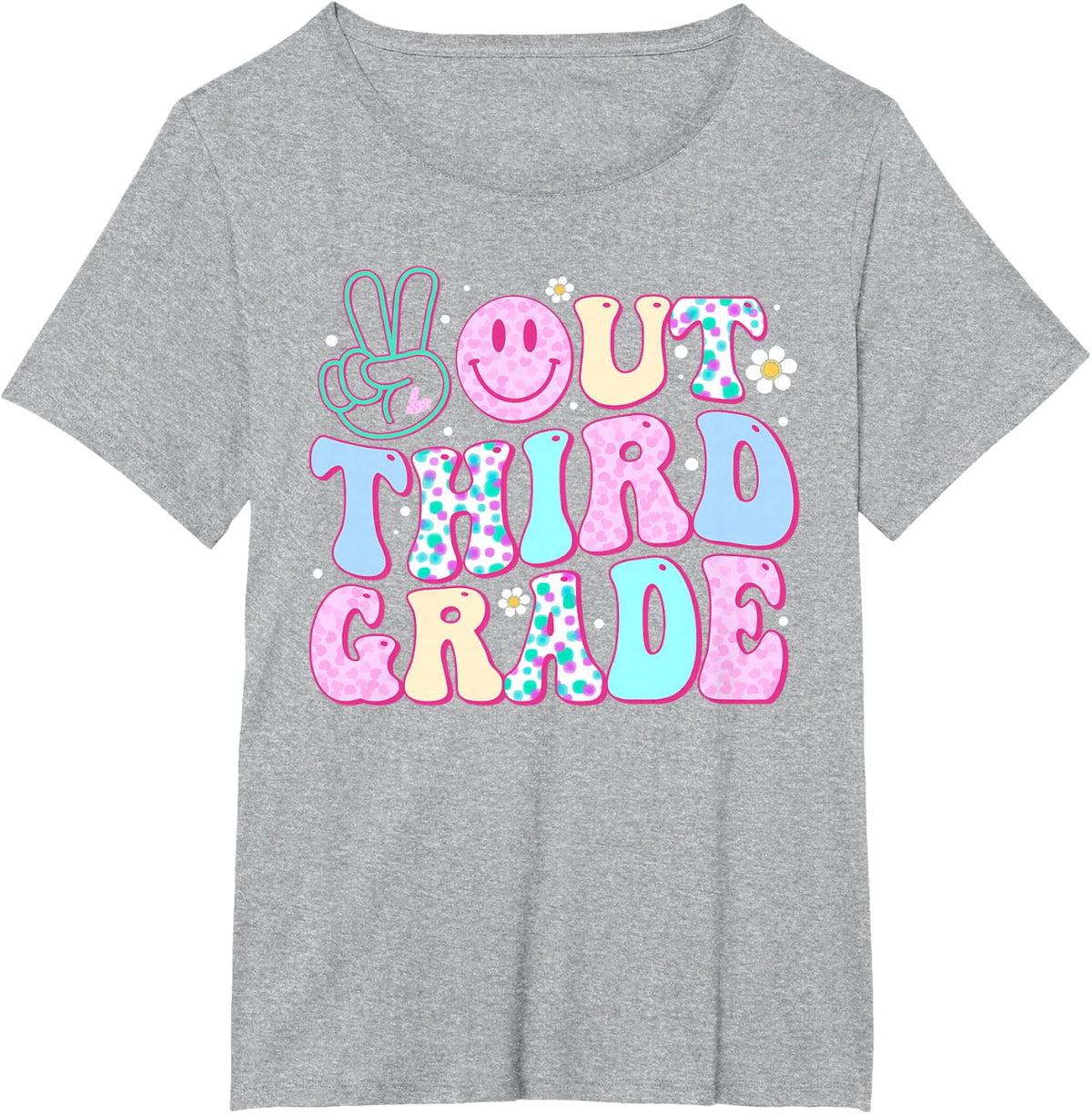 Peace Out Third Grade Last Day Of School Groovy Boys Girls T-Shirt - Heather Grey