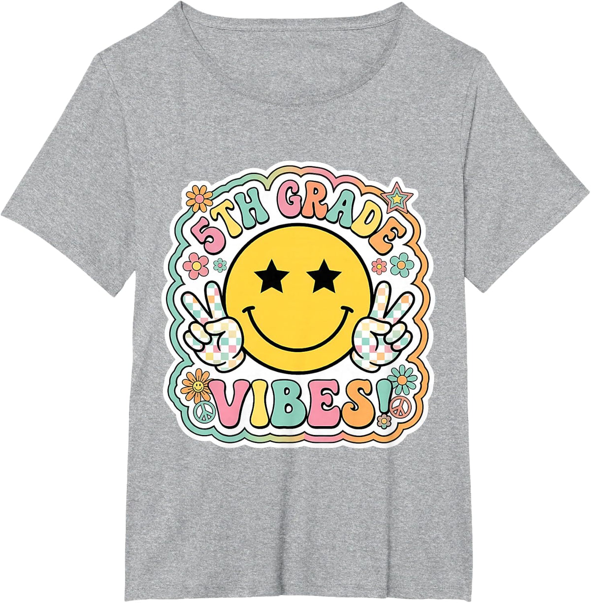 Vintage 5th Grade Vibes Retro Teacher Student Back to School T-Shirt - Heather Grey